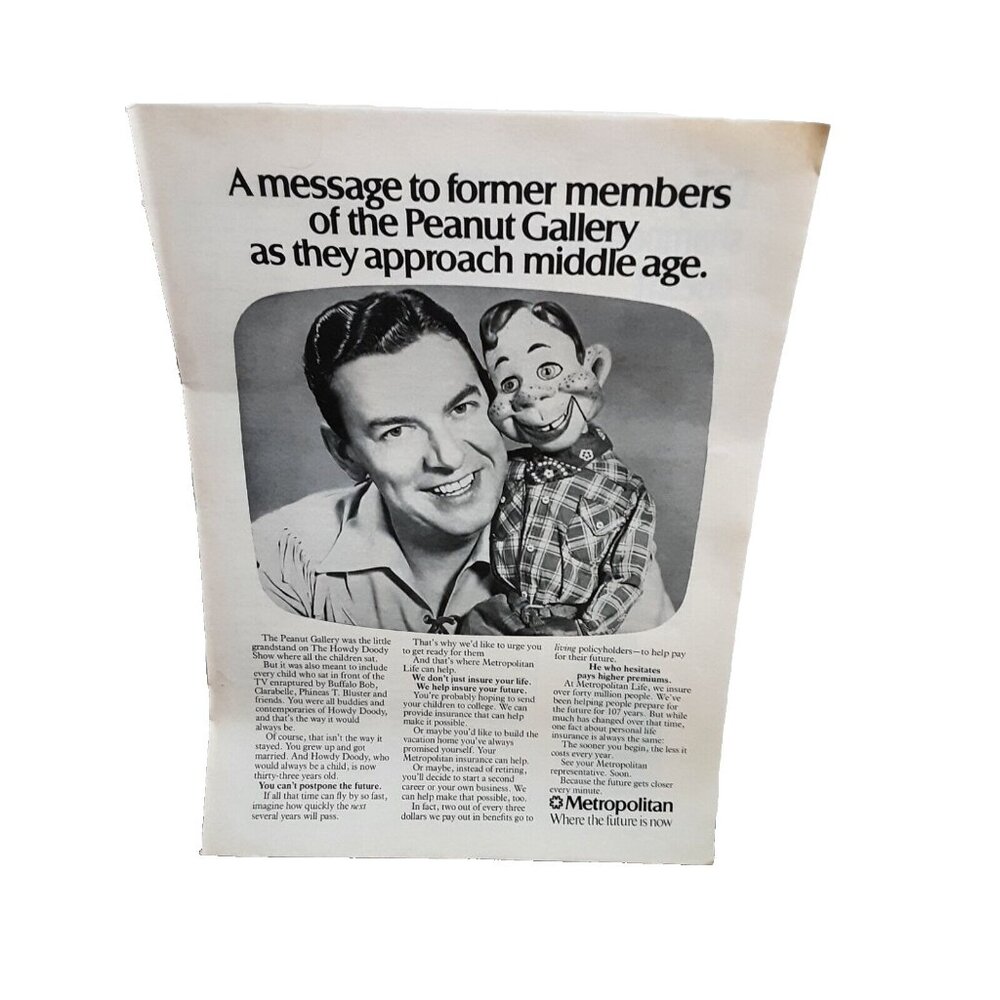 1975 Buffalo Bob Hoody Doody Metropolitan Life Original Print Ad vintage 70s